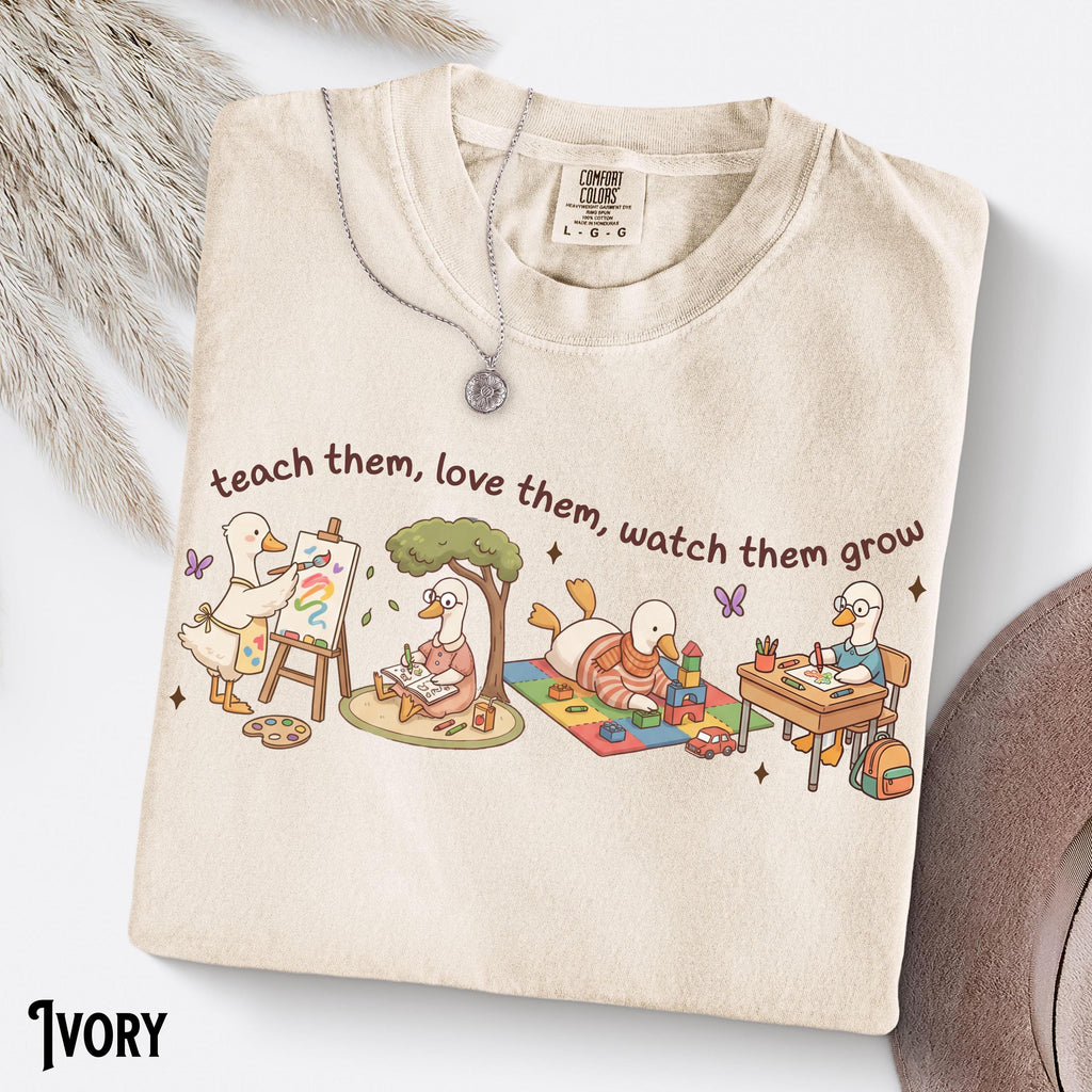 Preschool Pre-K Kindergarten First Grade Teacher Comfort Colors Tee Goose Teach Love Watch Grow (1)