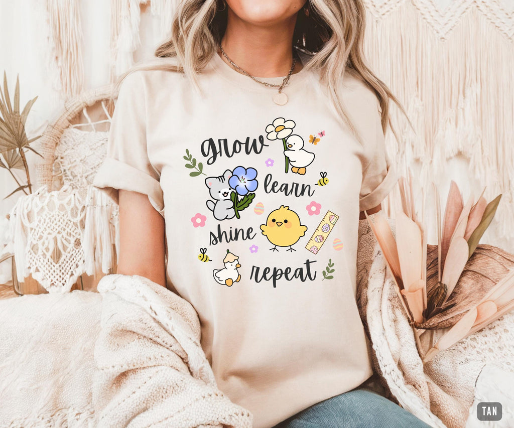 Teacher Grow Learn Shine Repea Spring Easter Teachers Bella Canvas (1)