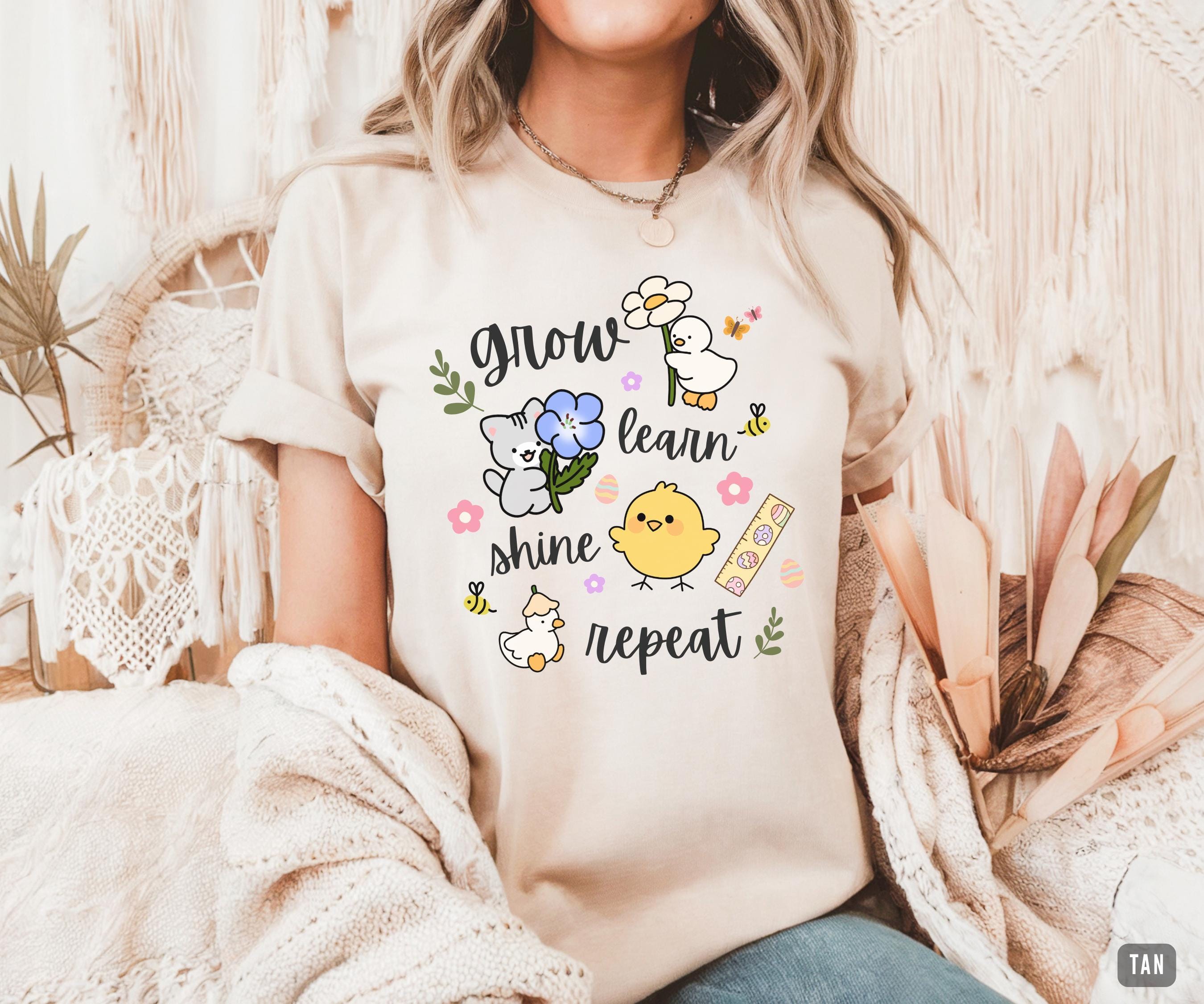 Teacher Grow Learn Shine Repea Spring Easter Teachers Bella Canvas (1)
