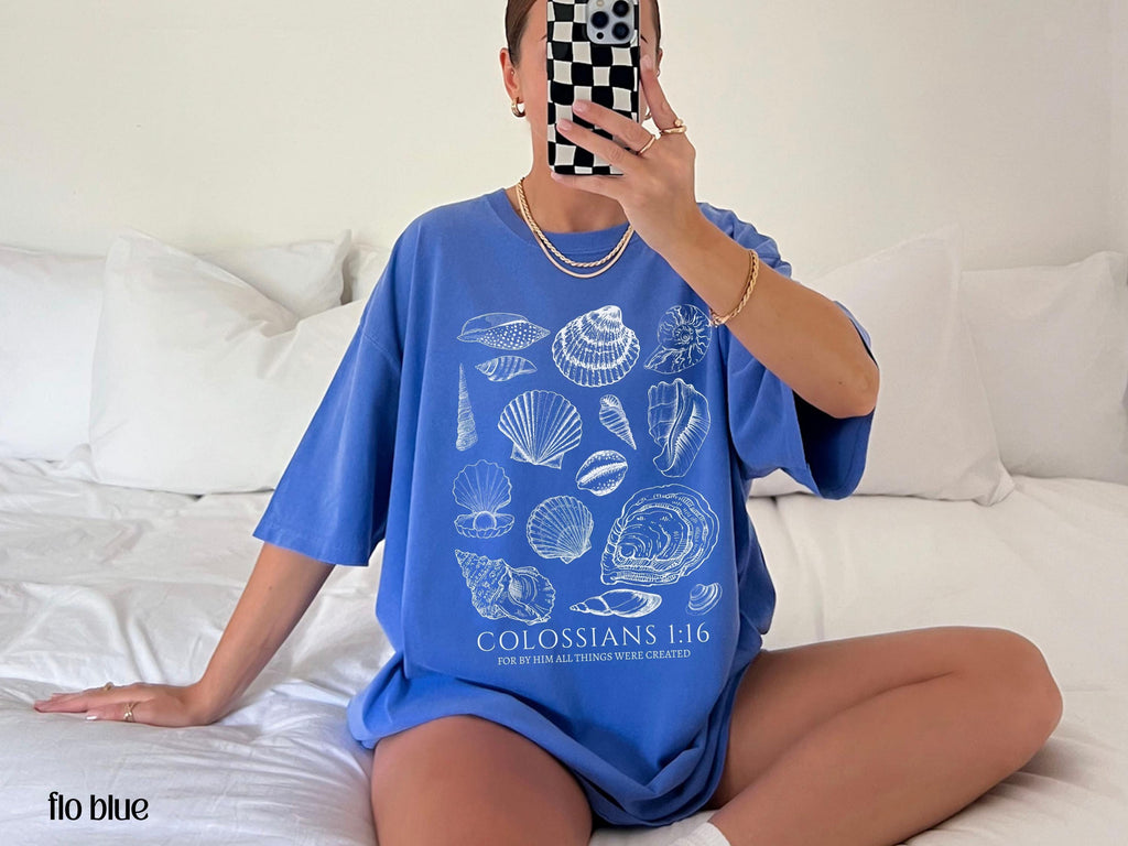 Seashell Bible Verse Ocean Life Coastal Faith Comfort Colors Oversized Beach Tee Baptism Teen Girl (2)