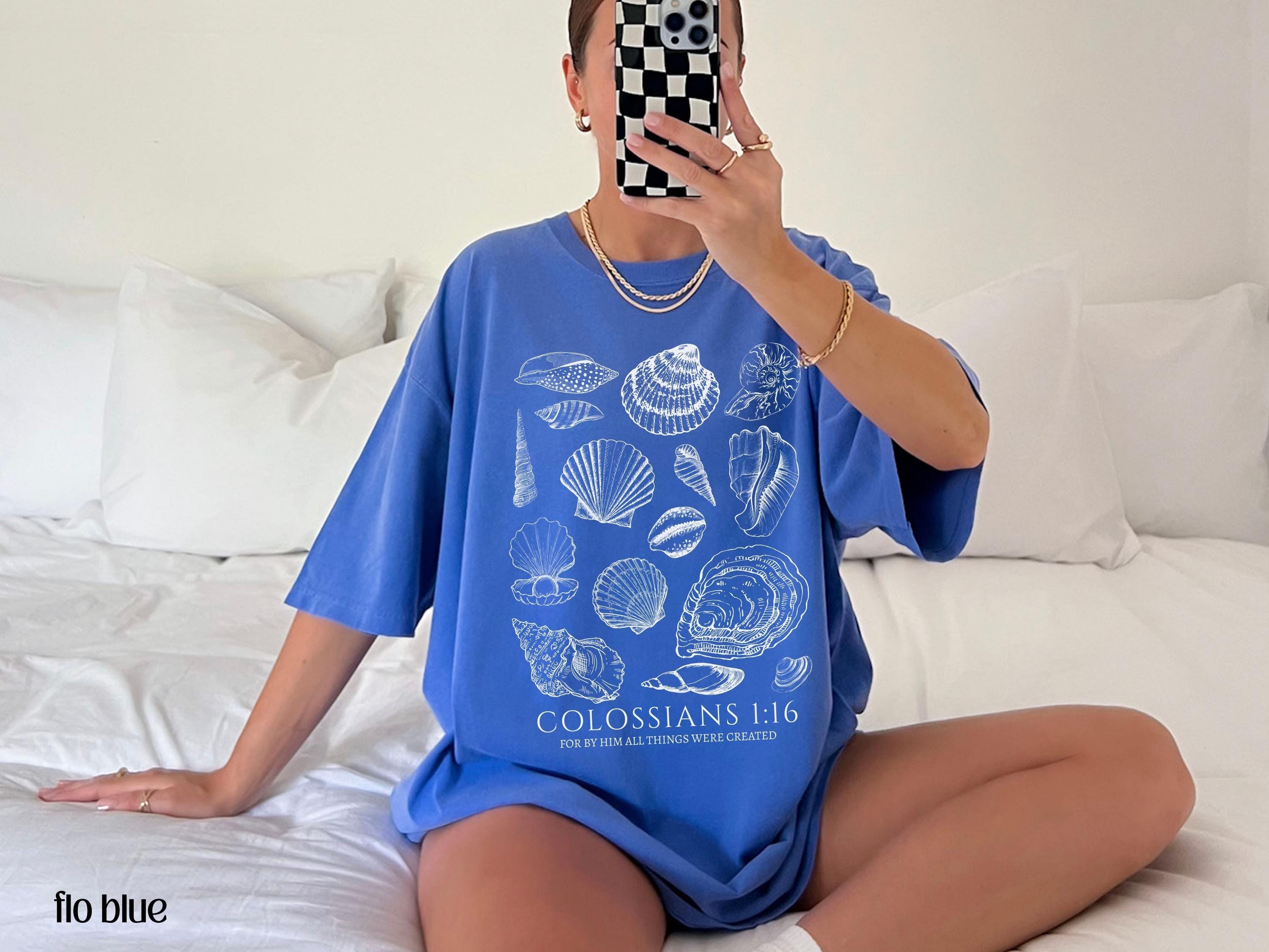 Seashell Bible Verse Ocean Life Coastal Faith Comfort Colors Oversized Beach Tee Baptism Teen Girl (2)