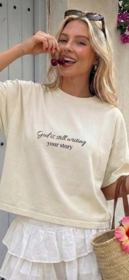 God is Still Writing Your Story Women's Boxy Tee, Inspirational Script