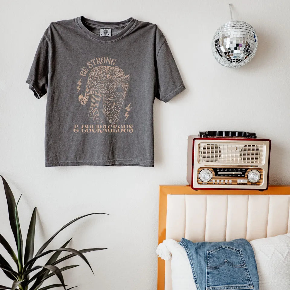 Leopard Christian Women's Boxy Tee: Be Strong & Courageous Boxy Shirt