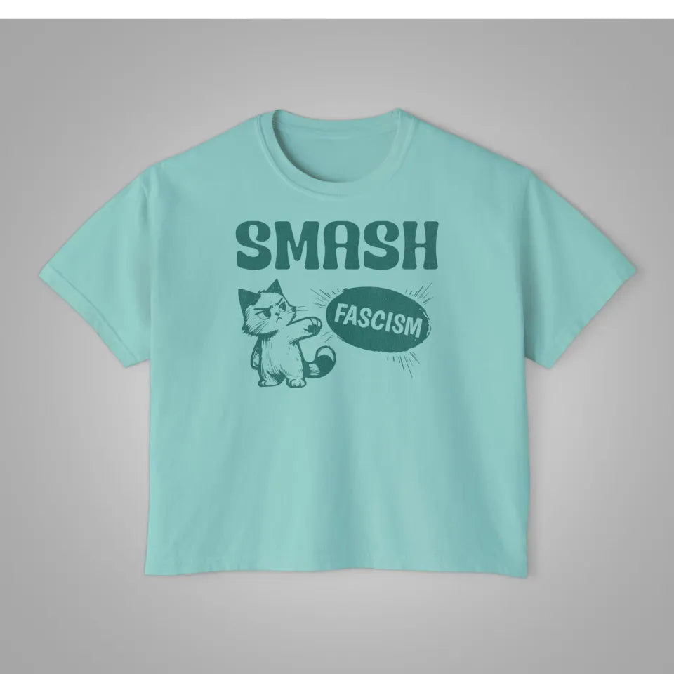 Smash Fascism Boxy Tee, Feminist Cat Shirt Liberal Boxy Tee