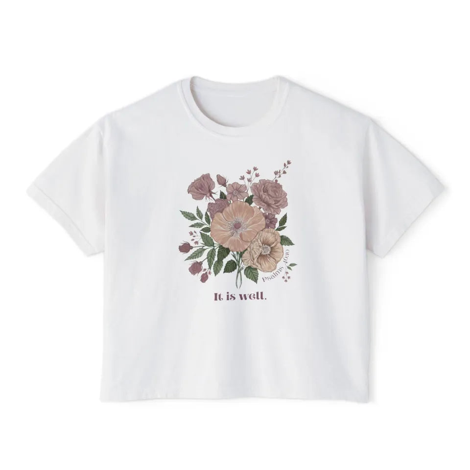 Boho Chic Women's Boxy Tee, Christian Apparel, Vintage Floral Bouquet