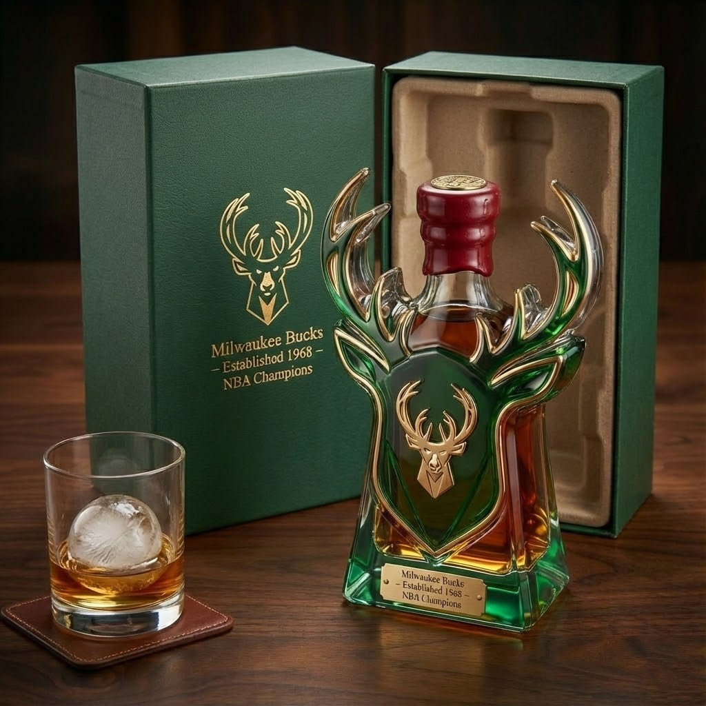 Milwaukee Bucks Whiskey Bottle – NBA Champions Deer Antlers Decanter
