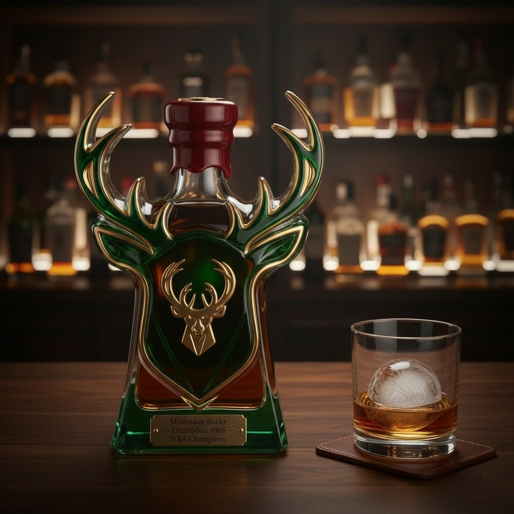 Milwaukee Bucks Whiskey Bottle – NBA Champions Deer Antlers Decanter