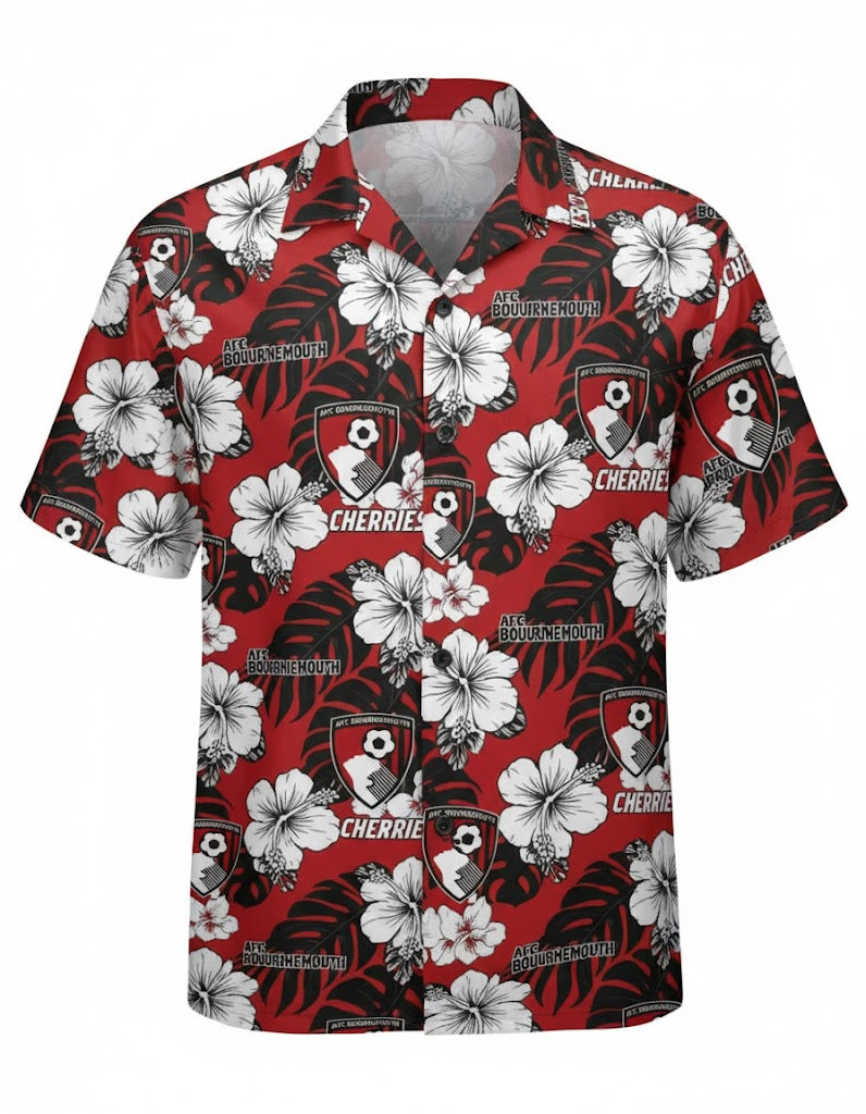 AFC Bournemouth Hawaiian Shirt – Red Hibiscus Floral Cherries Fan Shirt