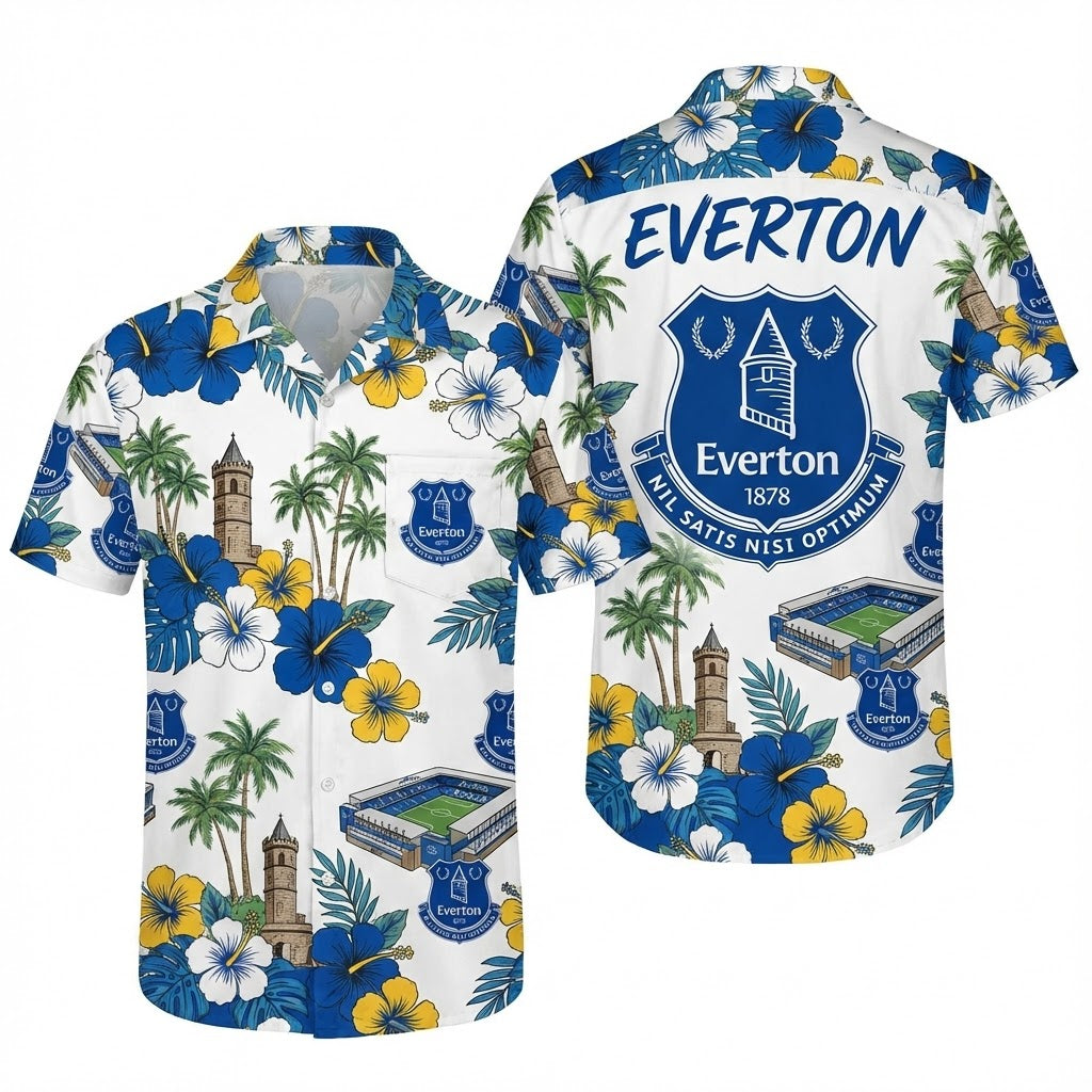 Everton FC Hawaiian Shirt – Tropical Floral Stadium Summer Aloha Shirt
