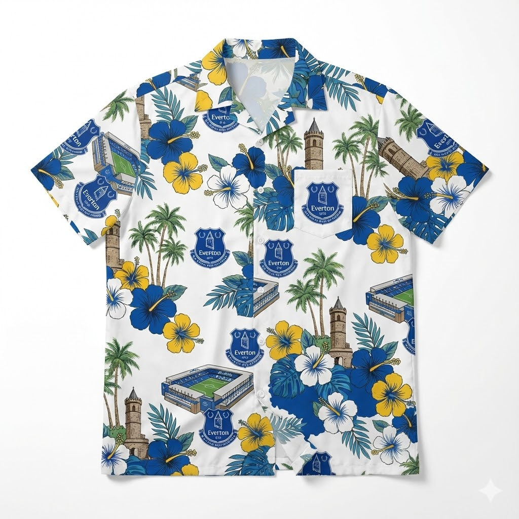 Everton FC Hawaiian Shirt – Tropical Floral Stadium Summer Aloha Shirt