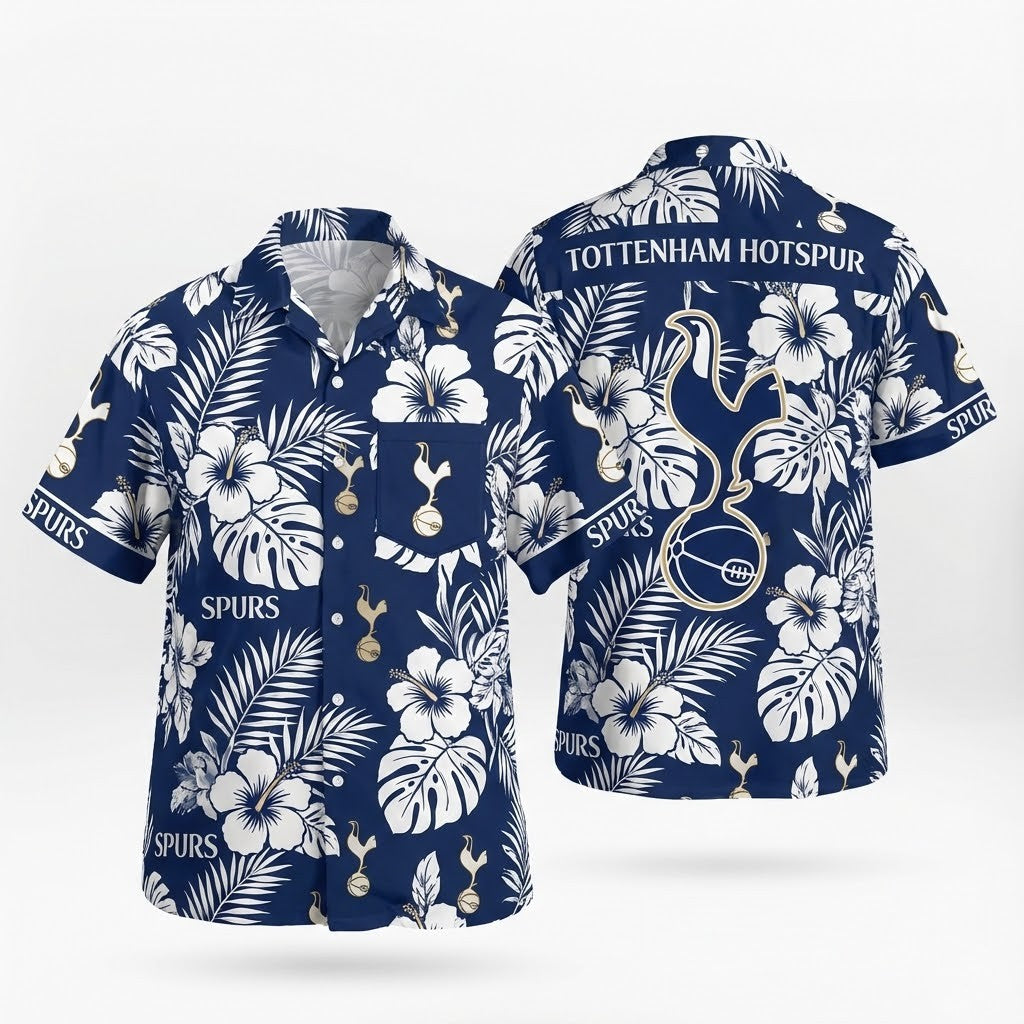 Tottenham Hotspur Hawaiian Shirt – Navy Blue Tropical Floral Fan Apparel