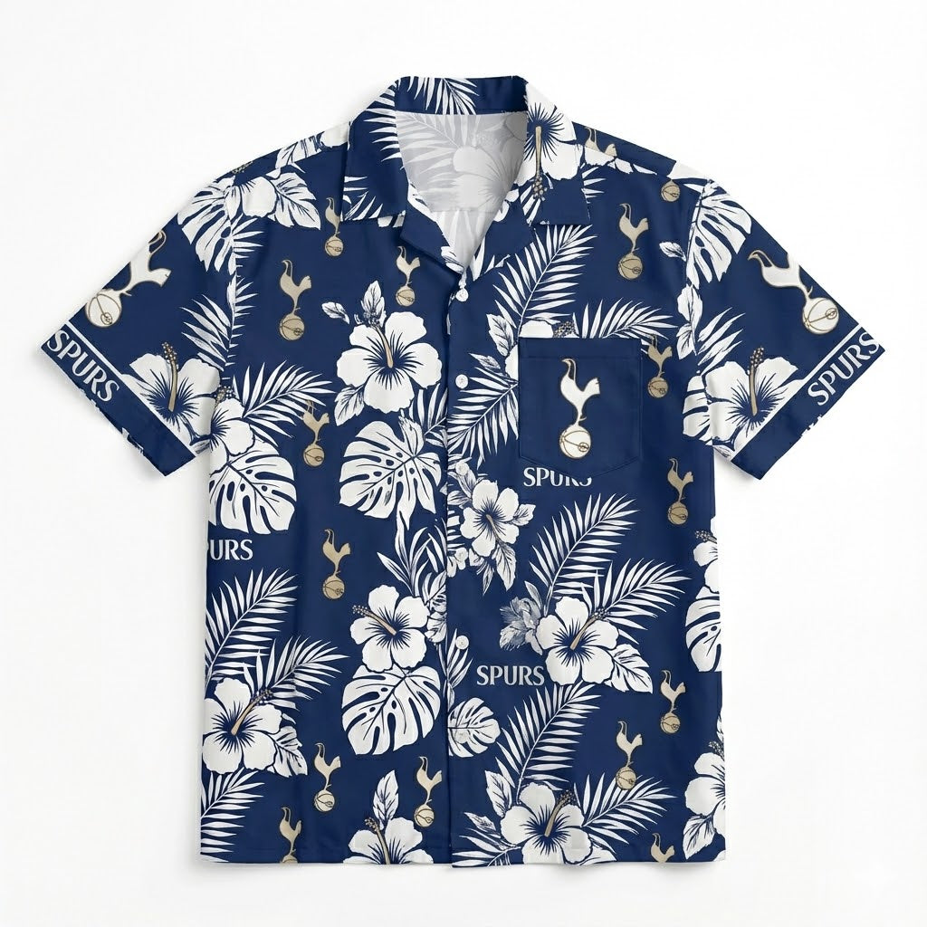 Tottenham Hotspur Hawaiian Shirt – Navy Blue Tropical Floral Fan Apparel