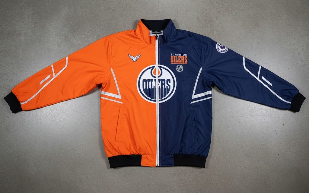 Edmonton Oilers Split Color Jacket – NHL Hockey Fan Windbreaker Track Jacket