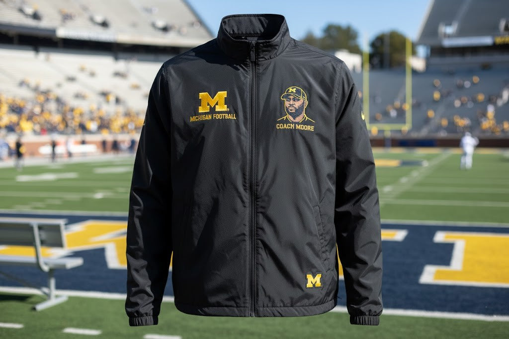 Michigan Wolverines Coach Moore Jacket – Black Embroidered Full-Zip Fan Apparel