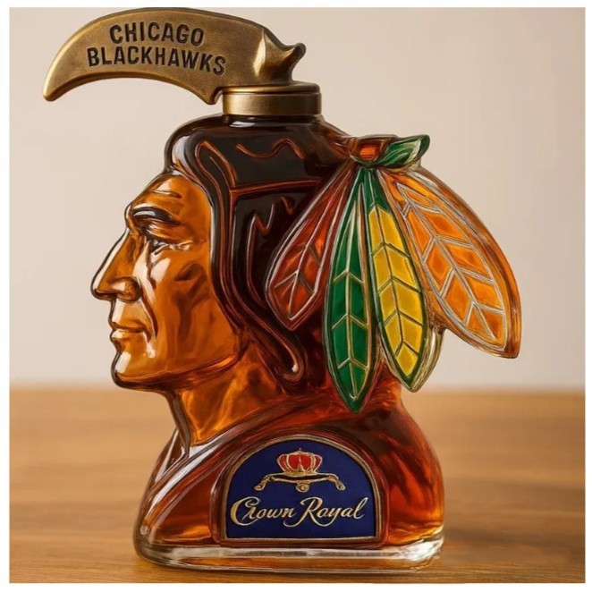 Chicago Blackhawks Crown Royal Decanter – NHL Hockey Team Logo Collectible Whiskey Bottle