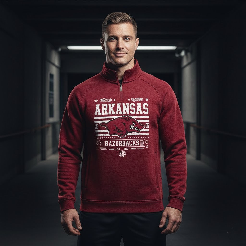 Arkansas Razorbacks Quarter Zip Pullover – Vintage Style SEC Football Fan Sweatshirt