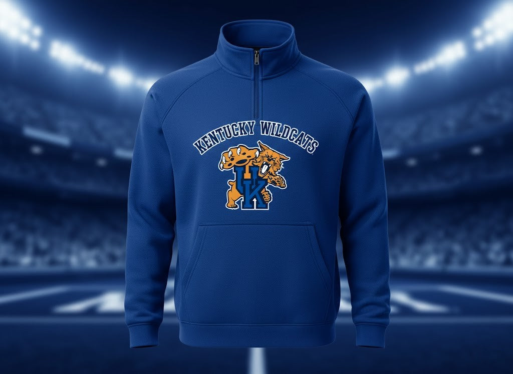 Kentucky Wildcats Quarter Zip Fleece – Vintage Mascot Logo NCAA Pullover Sweatshirt