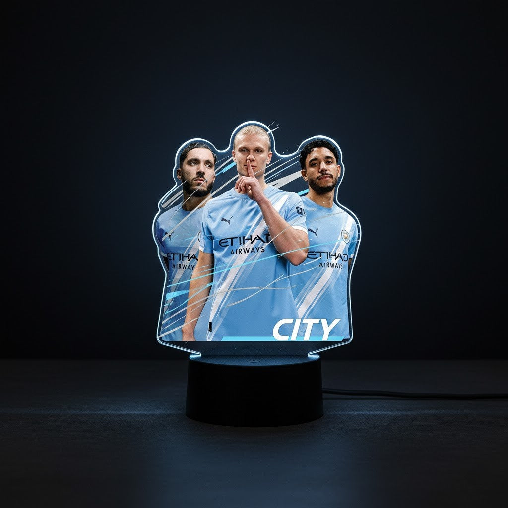 Manchester City Football Lamp – 3D Illusion LED Night Light with Erling Haaland