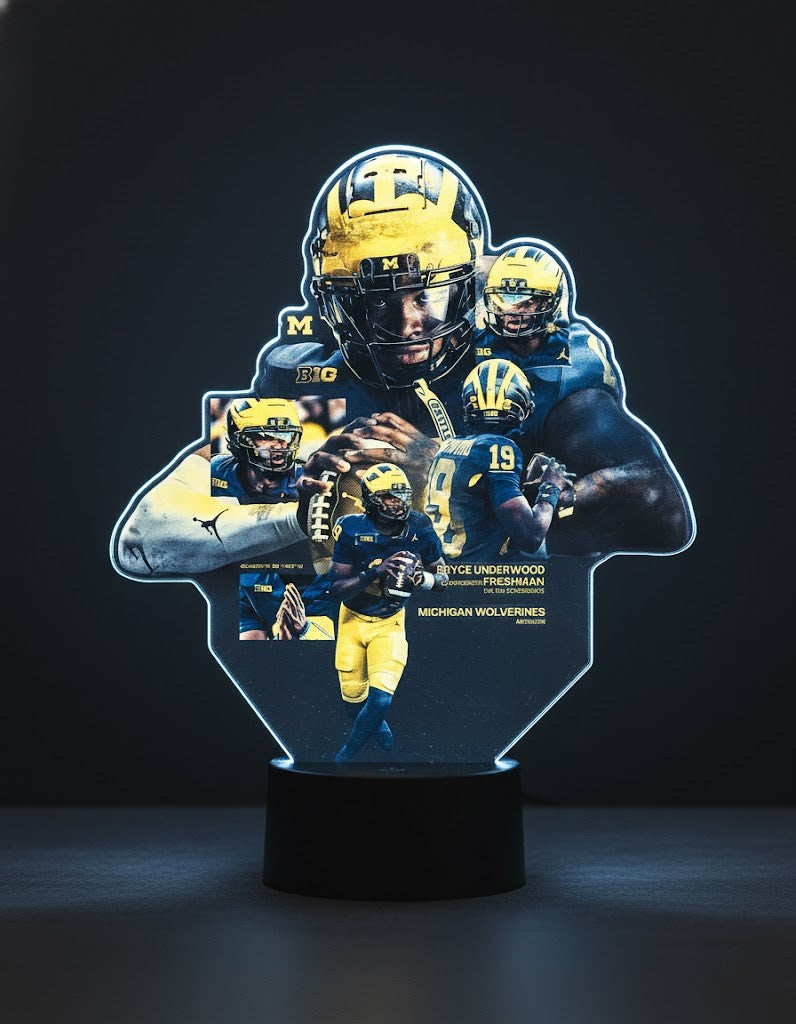 Bryce Underwood Michigan Wolverines Lamp – Custom Football Player Photo Collage LED Night Light