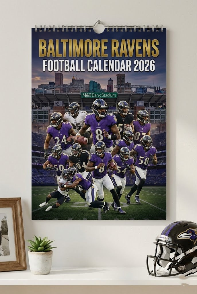 Baltimore Ravens 2026 Football Calendar – Spiral-Bound Wall Decor with Dynamic Player Photo Collage
