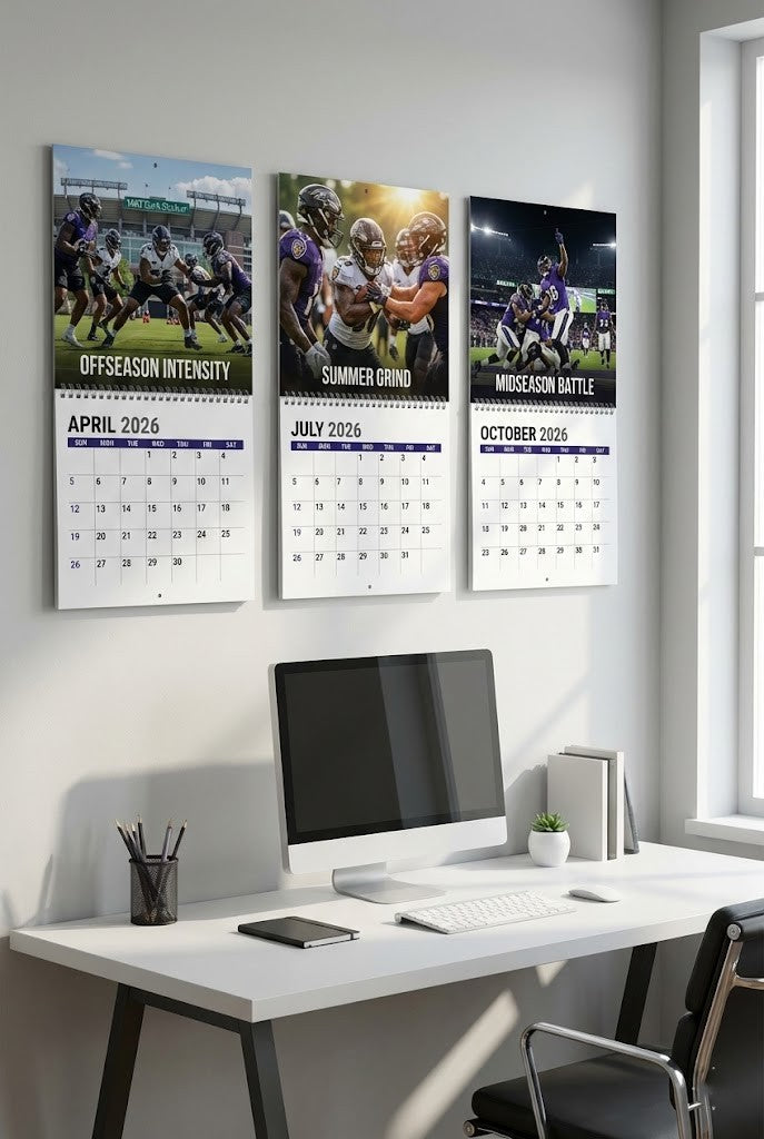 Baltimore Ravens 2026 Football Calendar – Spiral-Bound Wall Decor with Dynamic Player Photo Collage