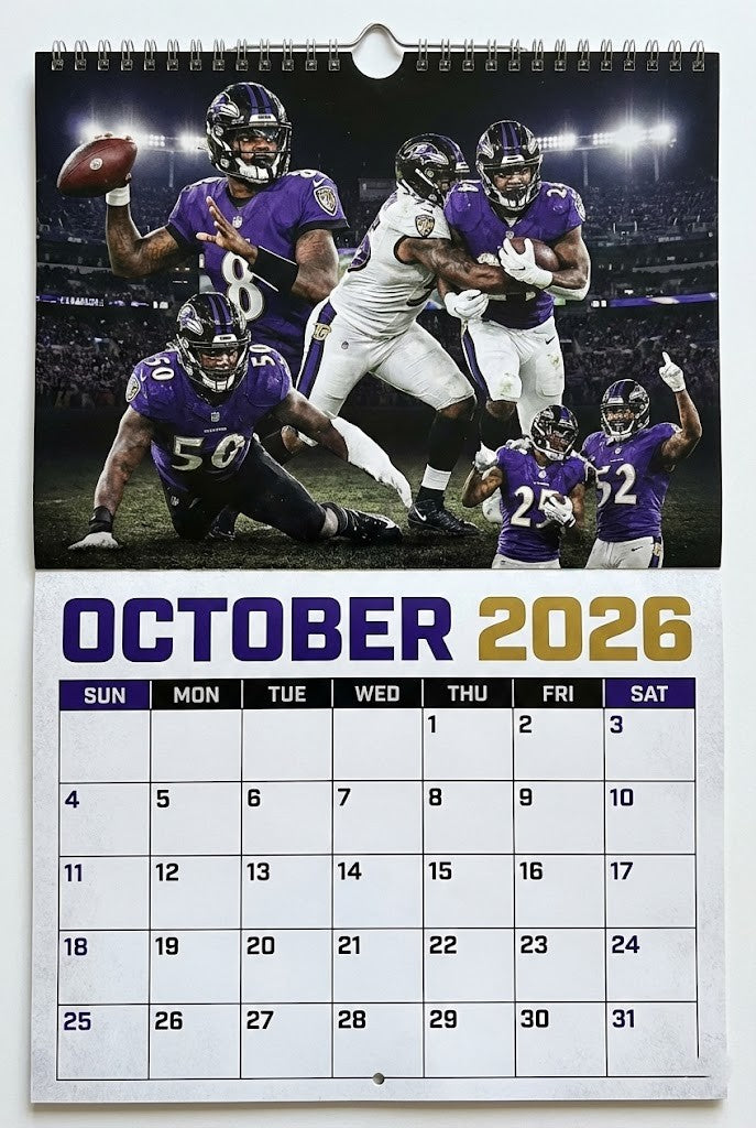 Baltimore Ravens 2026 Football Calendar – Spiral-Bound Wall Decor with Dynamic Player Photo Collage