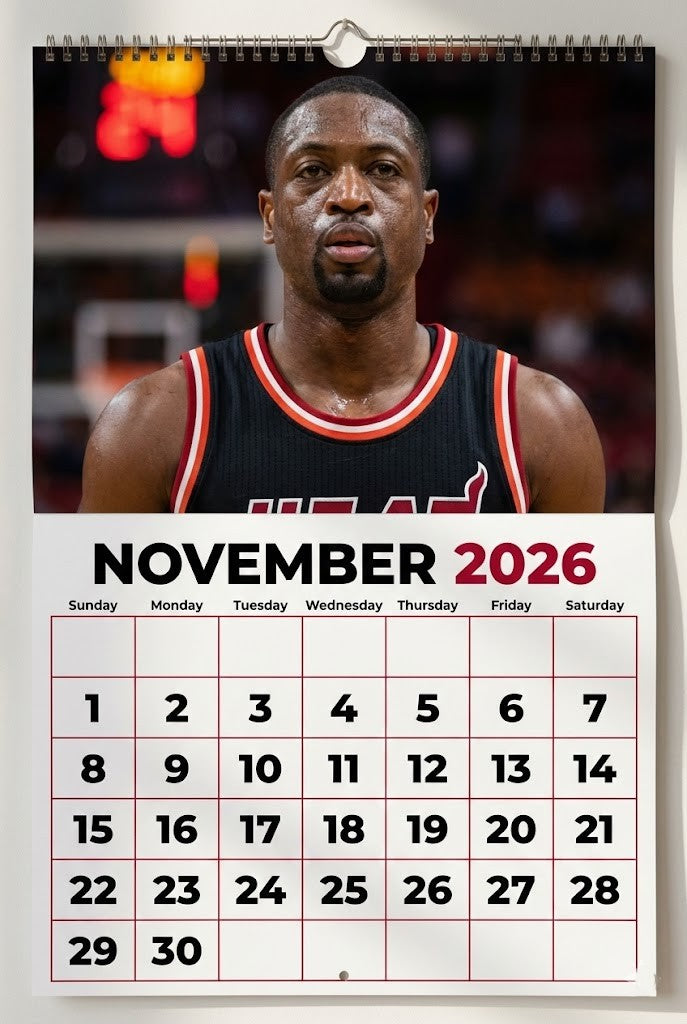 Miami Heat Basketball Calendar 2026 – Spiral-Bound Wall Hanging with Dynamic Player Action Collage
