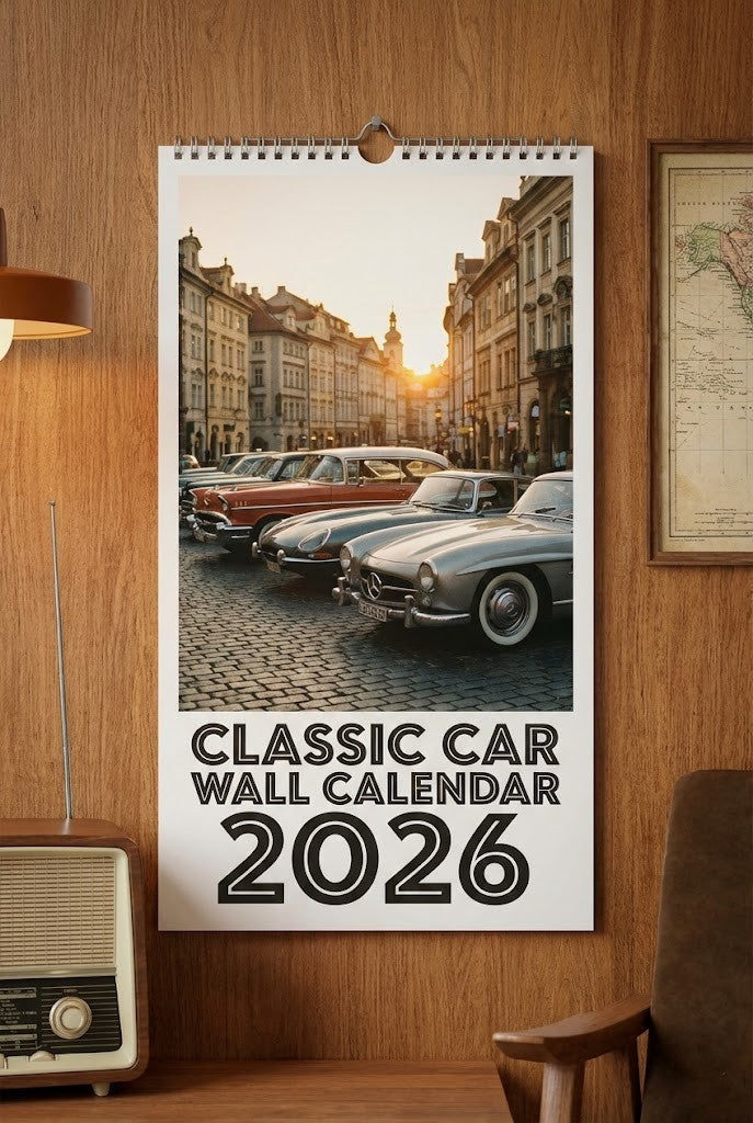 Classic Car Wall Calendar 2026 – 12 Month Planner with High-Quality Vintage Automobile Photography, Retro Decor Gift for Car Enthusiasts