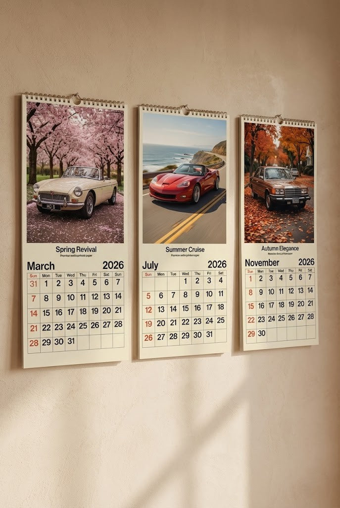 Classic Car Wall Calendar 2026 – 12 Month Planner with High-Quality Vintage Automobile Photography, Retro Decor Gift for Car Enthusiasts