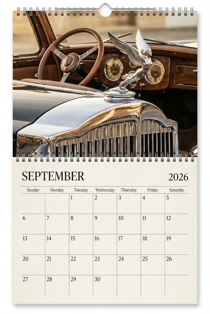 Classic Car Wall Calendar 2026 – 12 Month Planner with High-Quality Vintage Automobile Photography, Retro Decor Gift for Car Enthusiasts
