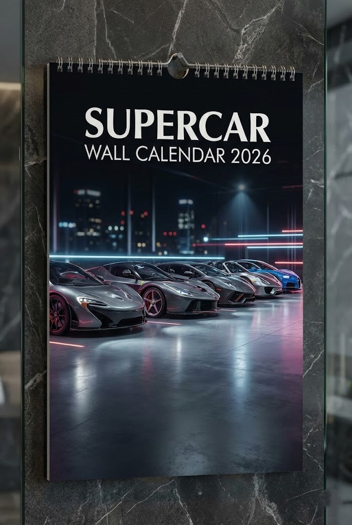 Supercar Wall Calendar 2026 – High-Definition Exotic Car Photography with Glossy Finish, Spiral-Bound Monthly Planner