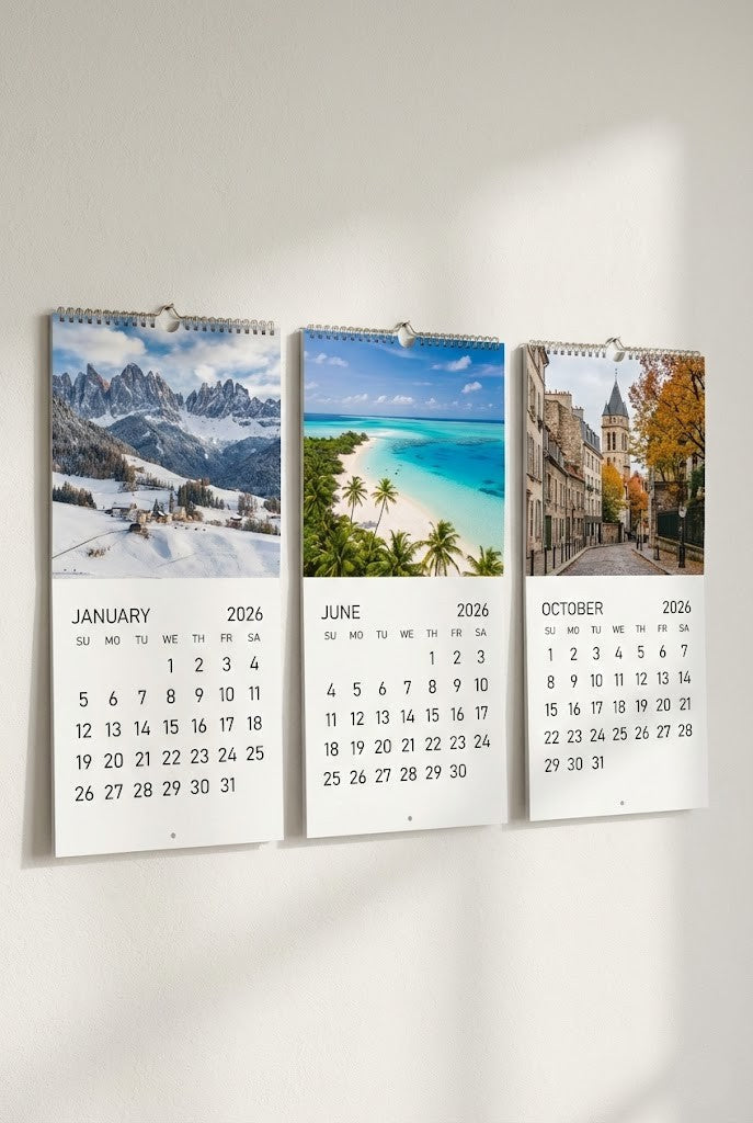 Travel Wall Calendar 2026 – Spiral Bound Monthly Planner with Photographic Collage of World Landmarks