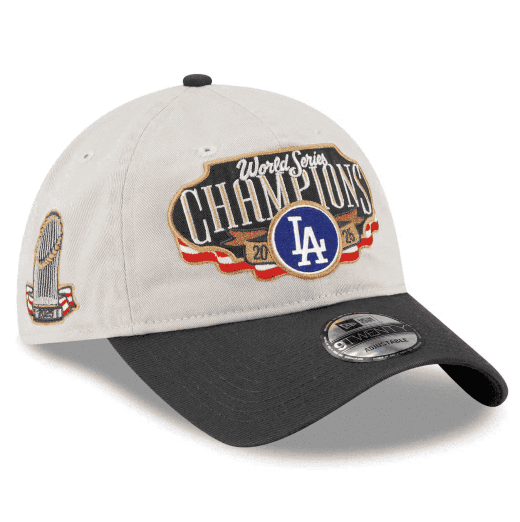 Los Angeles Dodgers 2025 World Series Champions Hat – New Era 9TWENTY Adjustable Cap with Raised Embroidered Patches