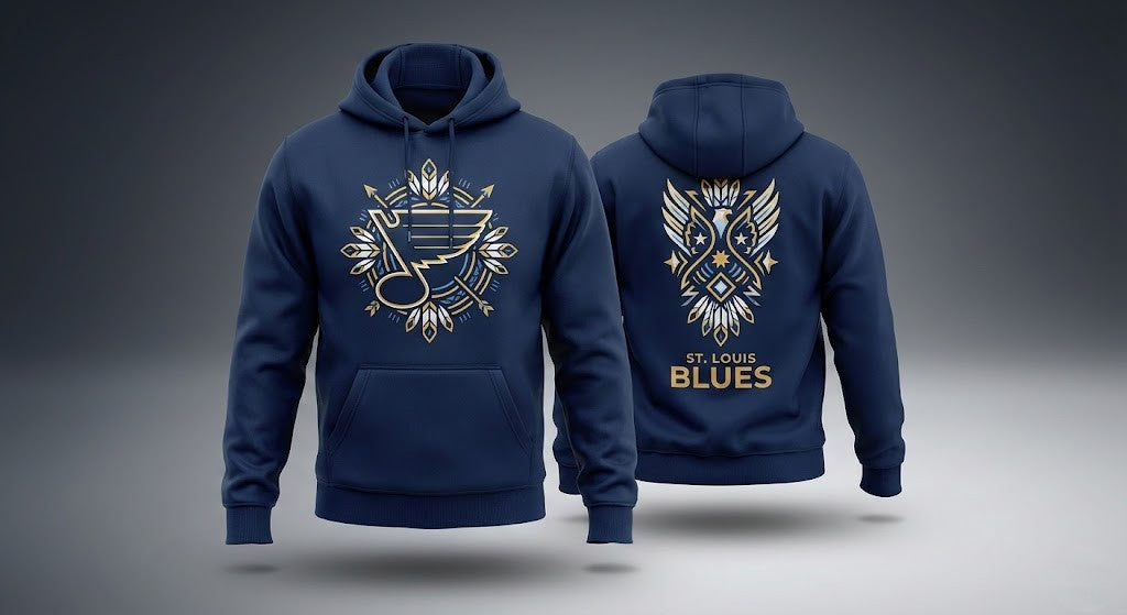 St. Louis Blues Pullover Hoodie – NHL Fan Apparel with Ornate Tribal Inspired Design