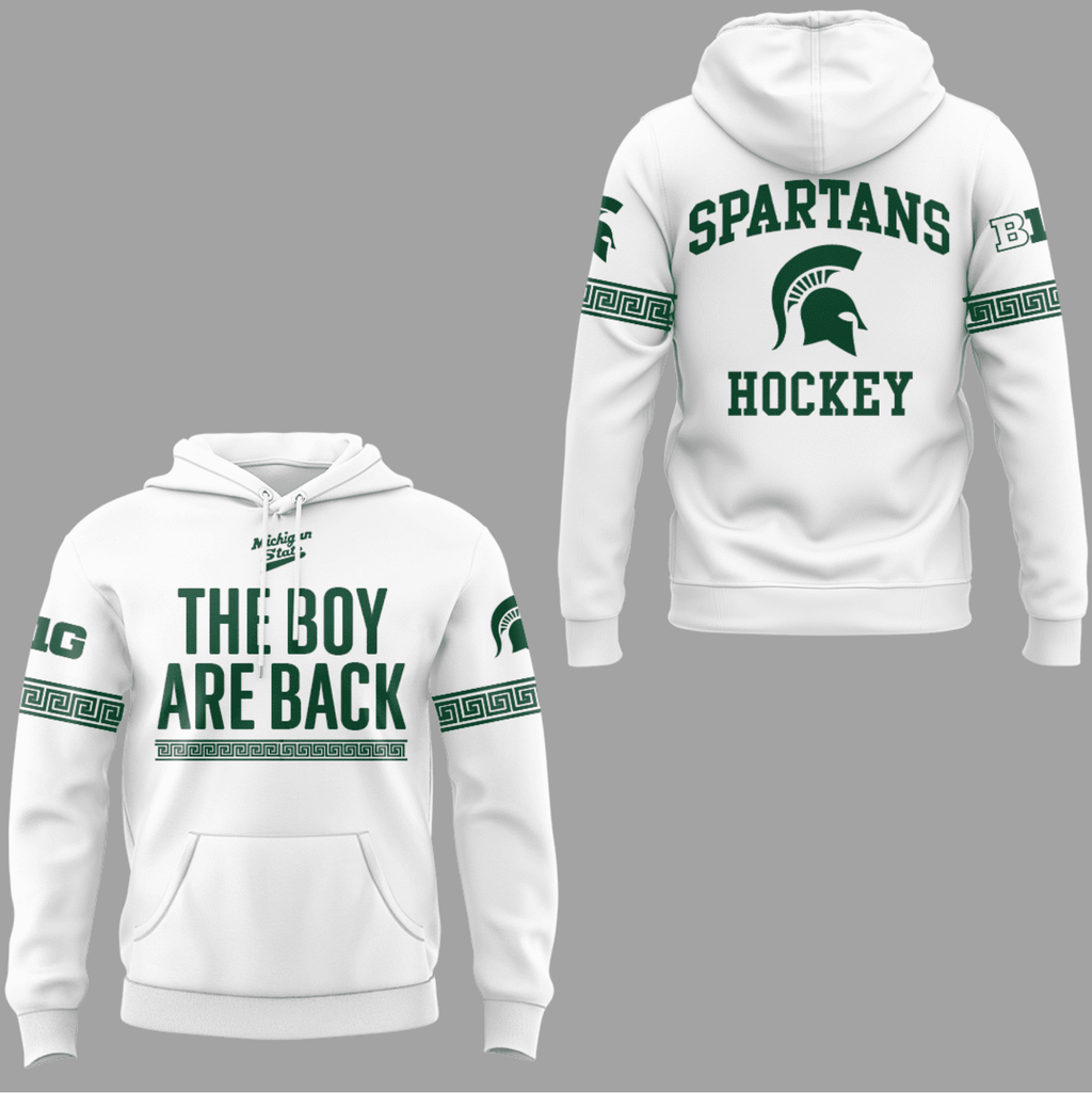 Michigan State Spartans Hockey Hoodie – The Boys Are Back Slogan with Greek Key Pattern Design