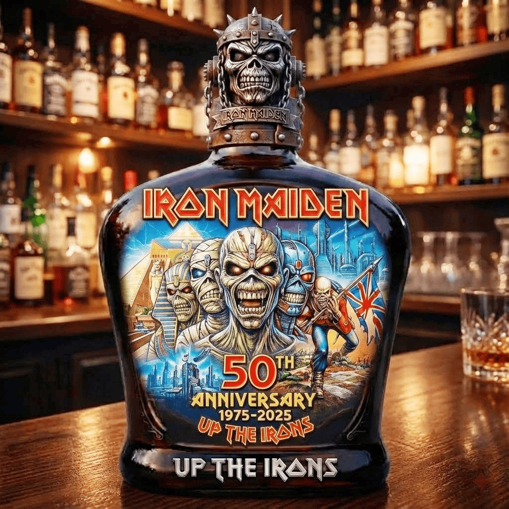 Iron Maiden 50th Anniversary 1975-2025 Up The Irons Liquor Bottle