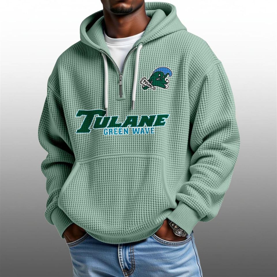 2026 Tulane Green Wave Quarter Zip Waffle Hoodie