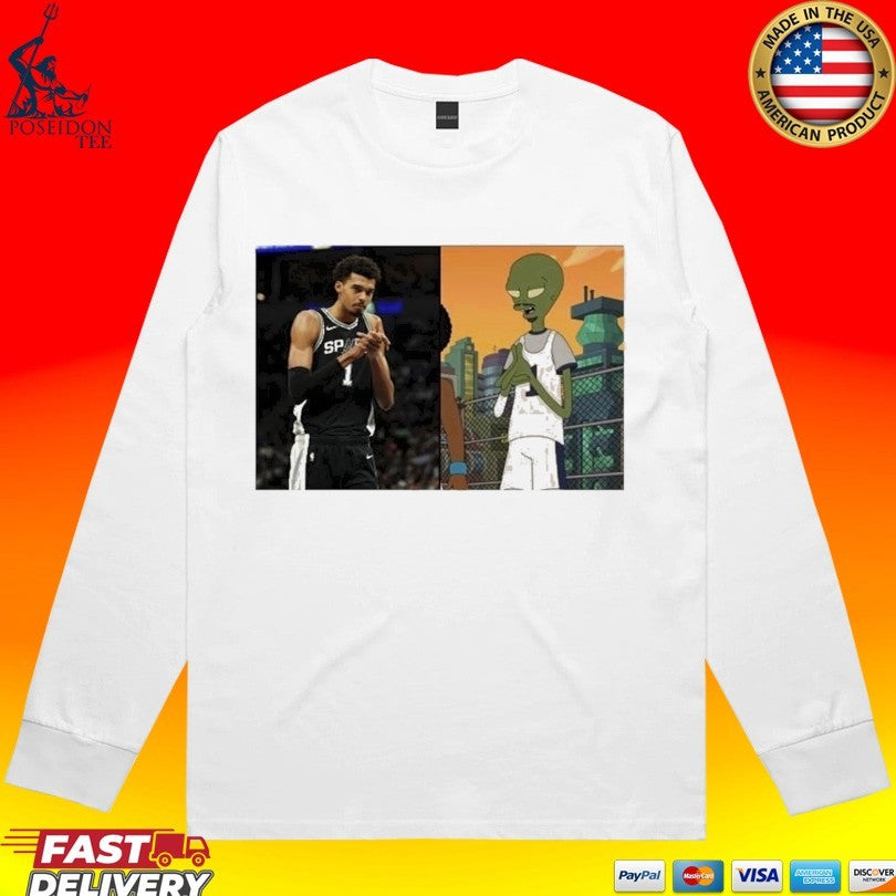 2026 Victor Wembanyama Alien Comparison Meme Basketball Fans Graphic T-shirt