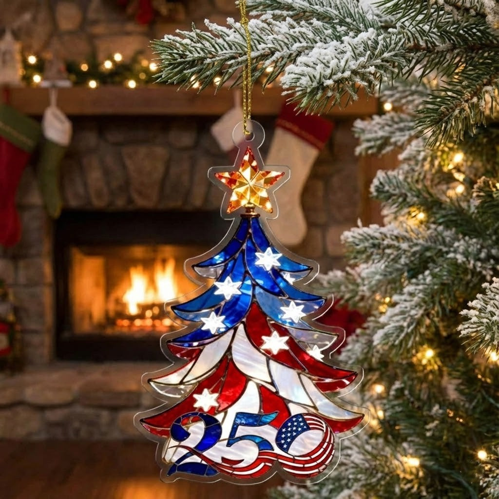 USA 250th Anniversary American Flag Christmas Tree Ornament
