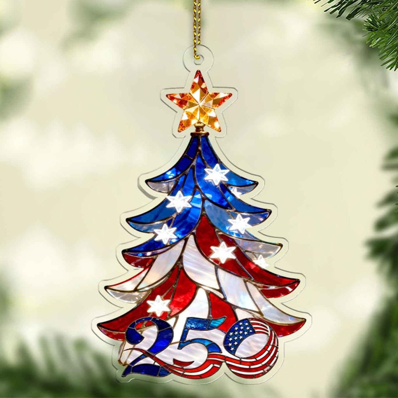 USA 250th Anniversary American Flag Christmas Tree Ornament