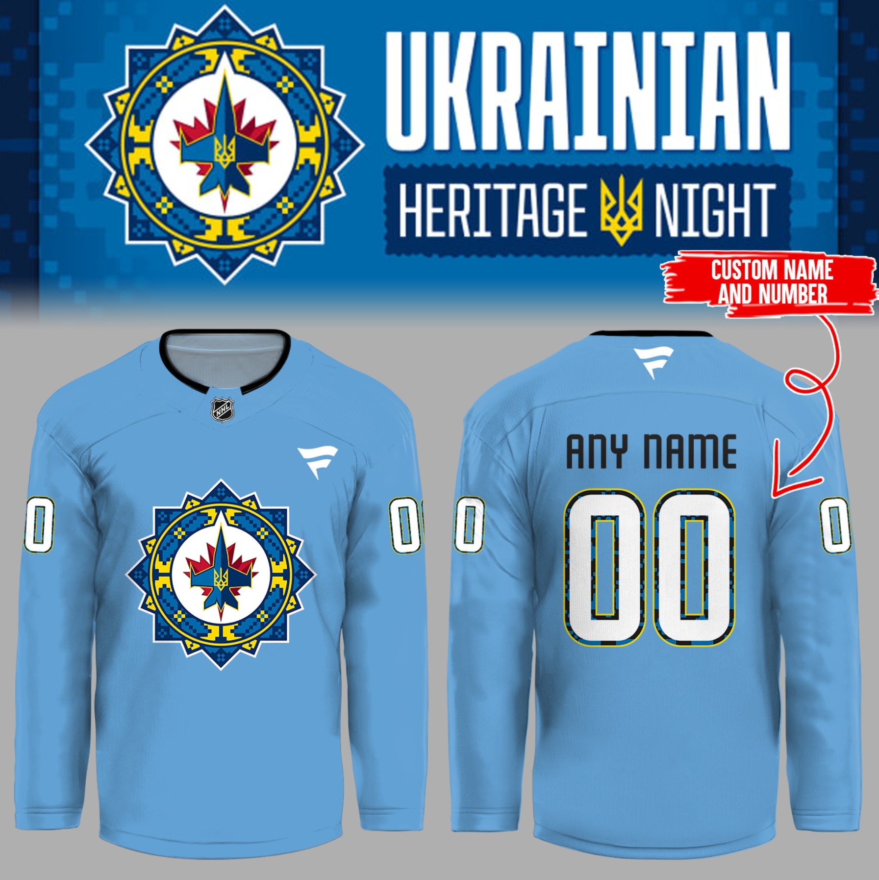 Winnipeg Jets Ukrainian Heritage Night Custom Hockey Jersey
