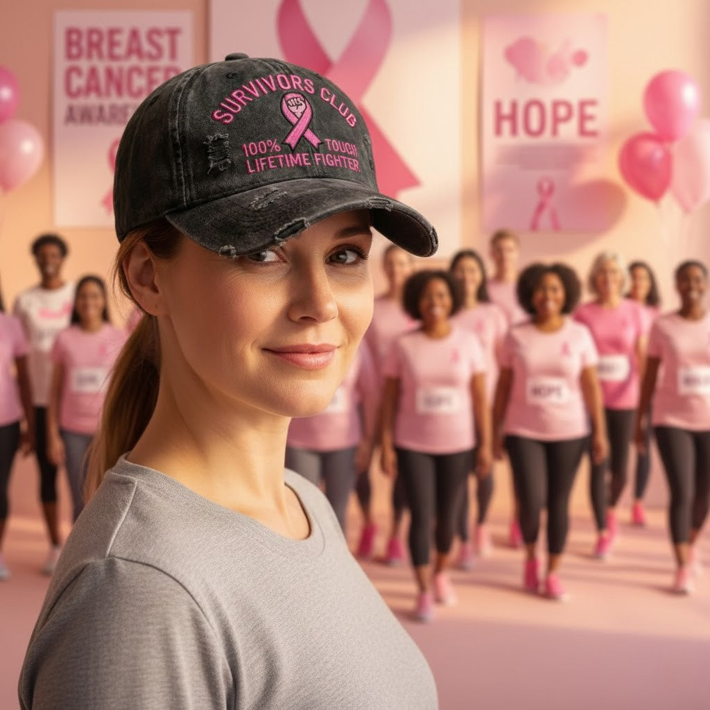 Breast Cancer Survivors Club 100% Tough Lifetime Fighter Distressed Hat