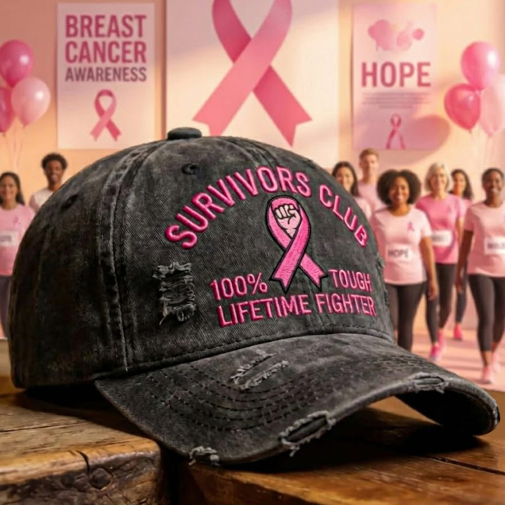 Breast Cancer Survivors Club 100% Tough Lifetime Fighter Distressed Hat