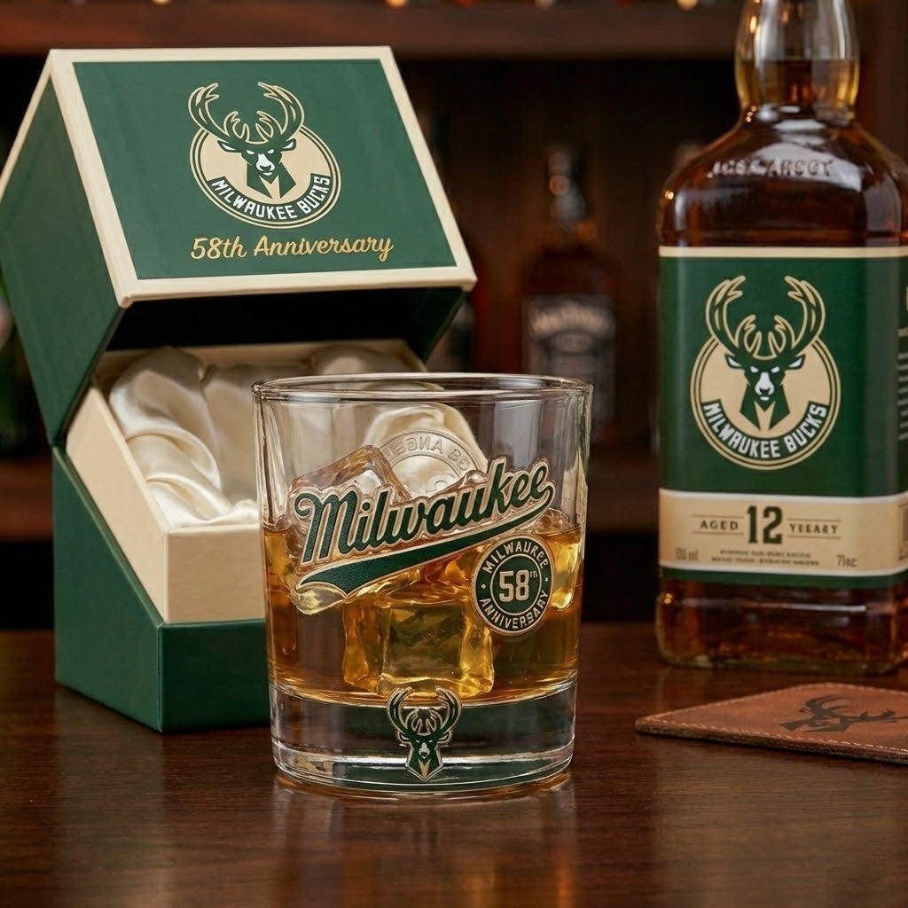 Milwaukee Bucks 58th Anniversary Whiskey Glass