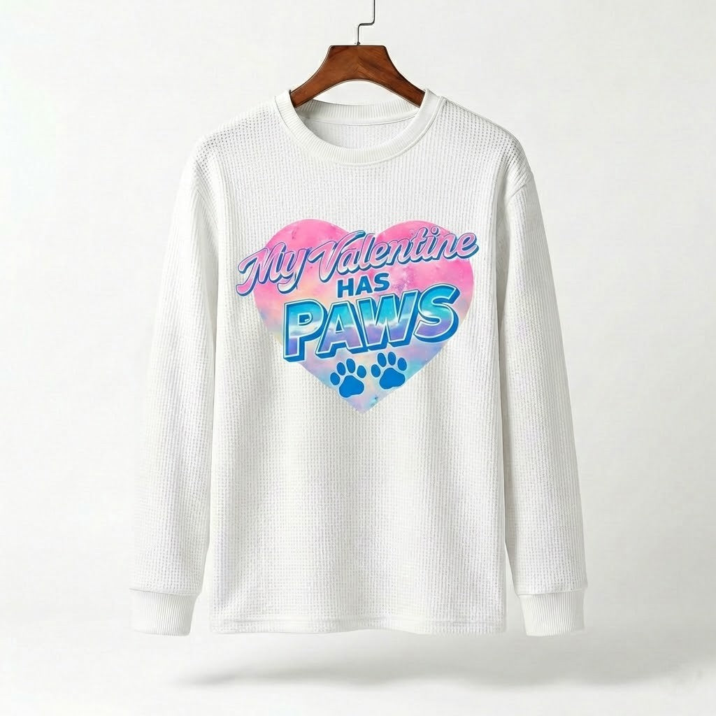 My Valentine Has Paws Waffle Knit Sweatshirt