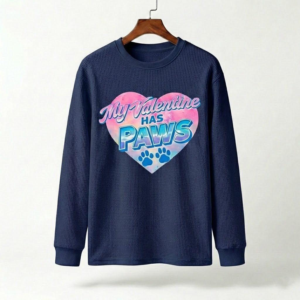 My Valentine Has Paws Waffle Knit Sweatshirt