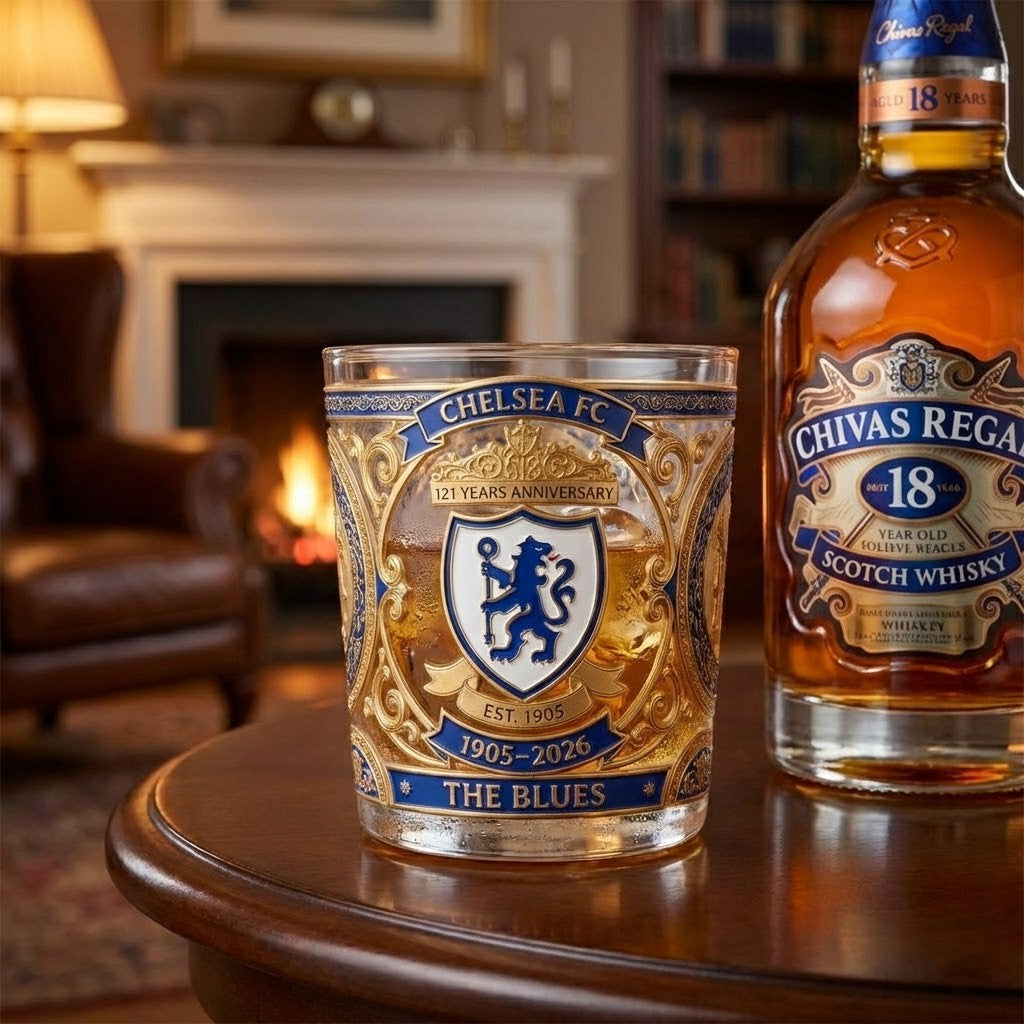Chelsea FC 121 Years Anniversary 1905-2026 The Blues Whiskey Glass