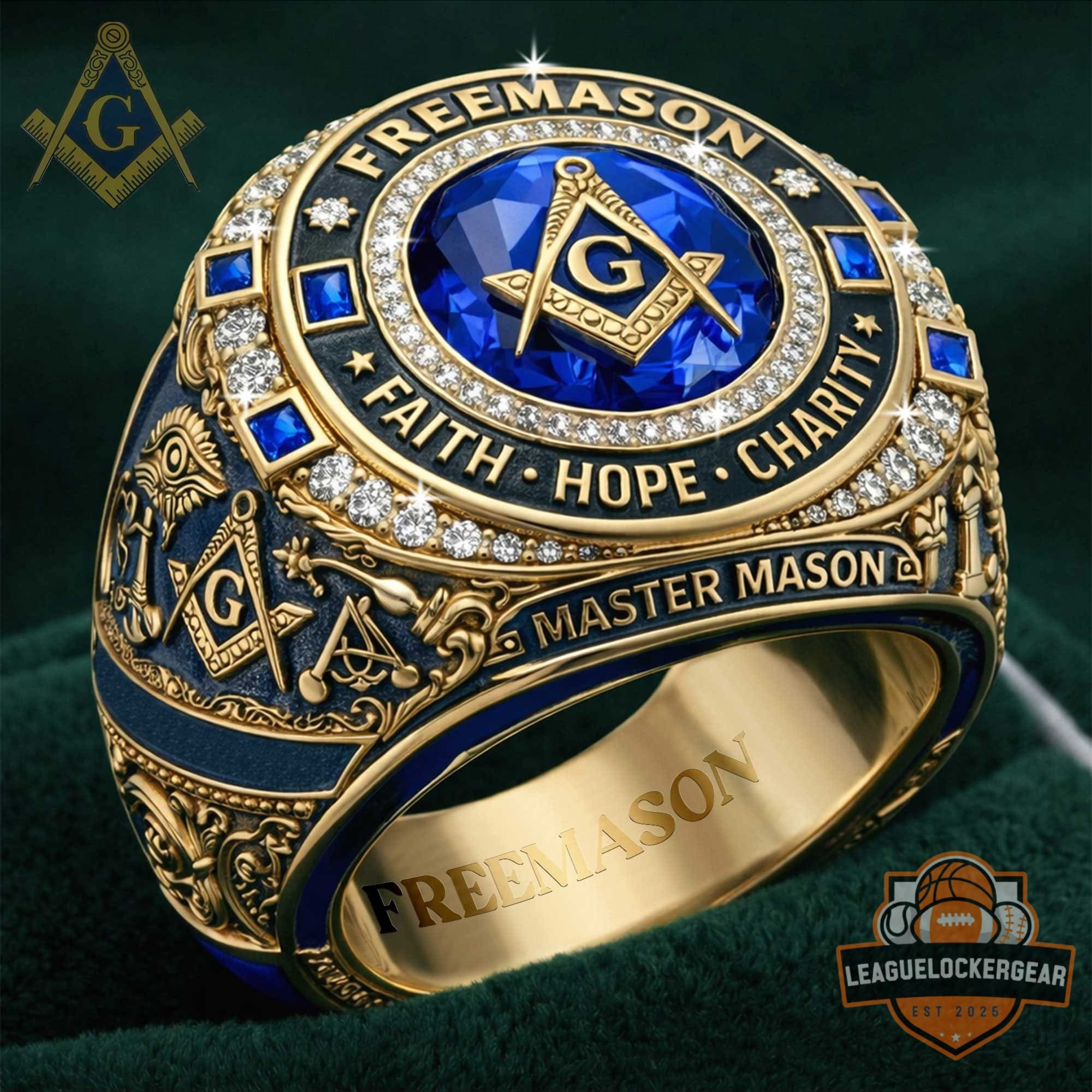 Freemason Master Mason Faith Hope Charity Ring