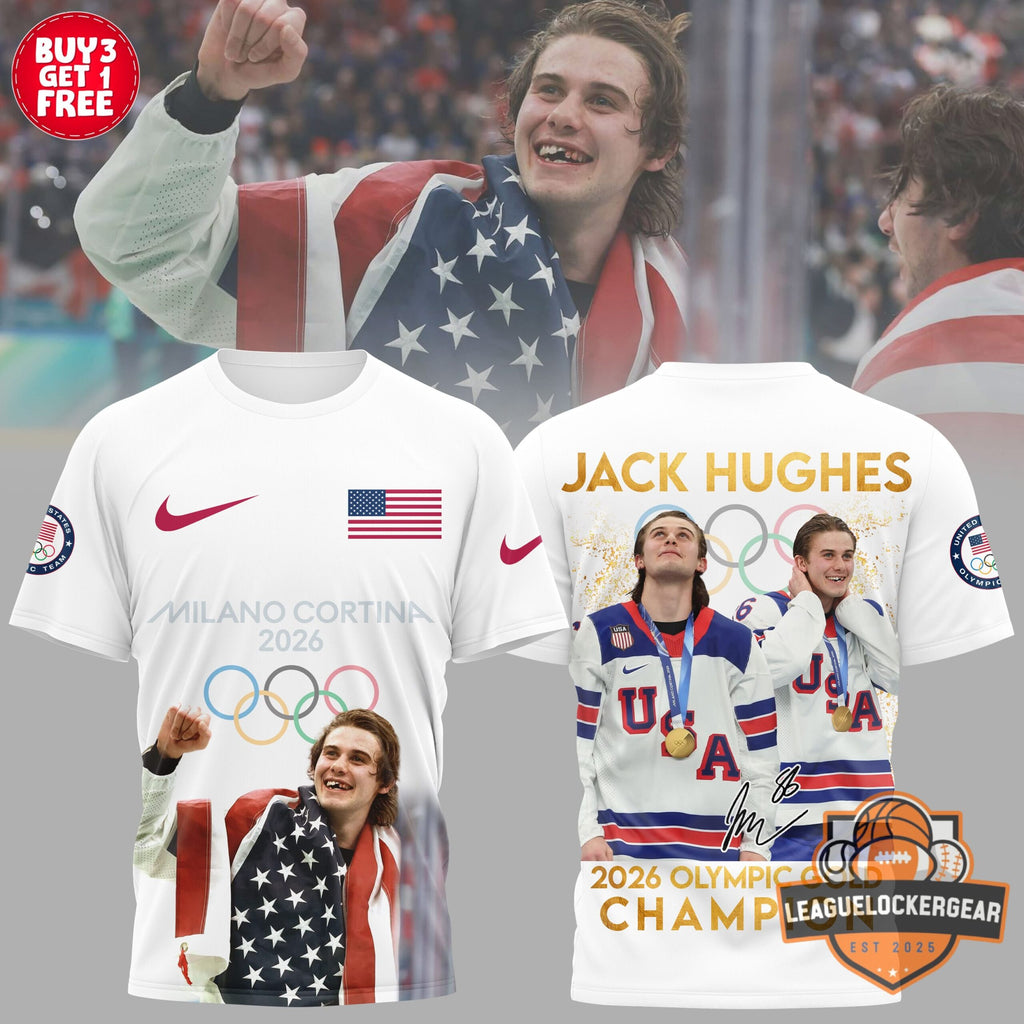 Jack Hughes Team USA 2026 Milano Cortina Olympic Gold Champion T-Shirt