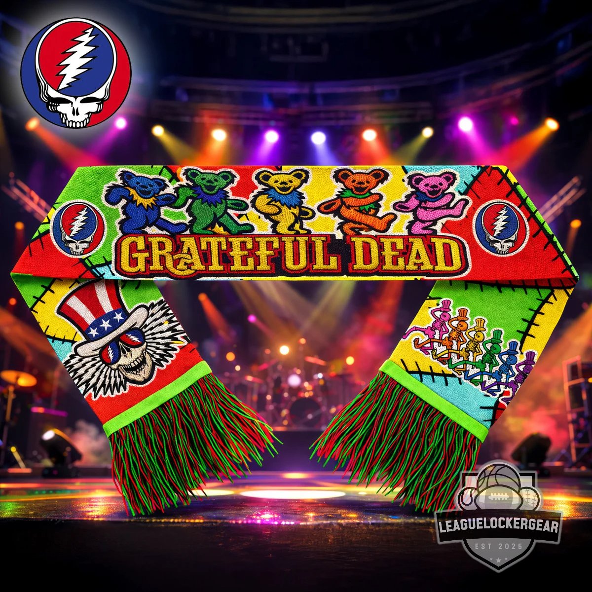 Grateful Dead Dancing Bears Steal Your Face Scarf